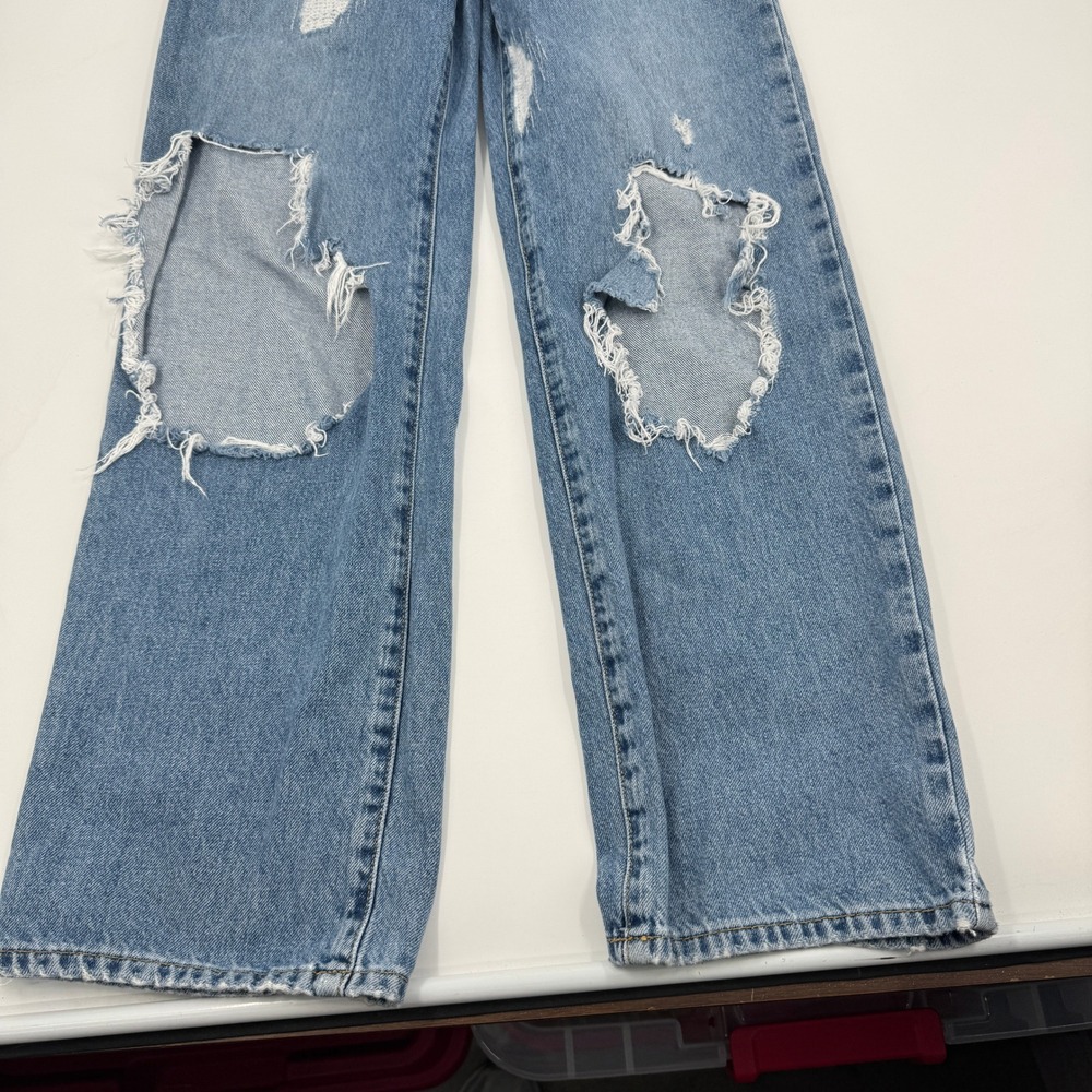 Forever 21 Premium Wide Leg Distressed Jeans Womens 25 Blue High Rise Ripped - Picture 3 of 11